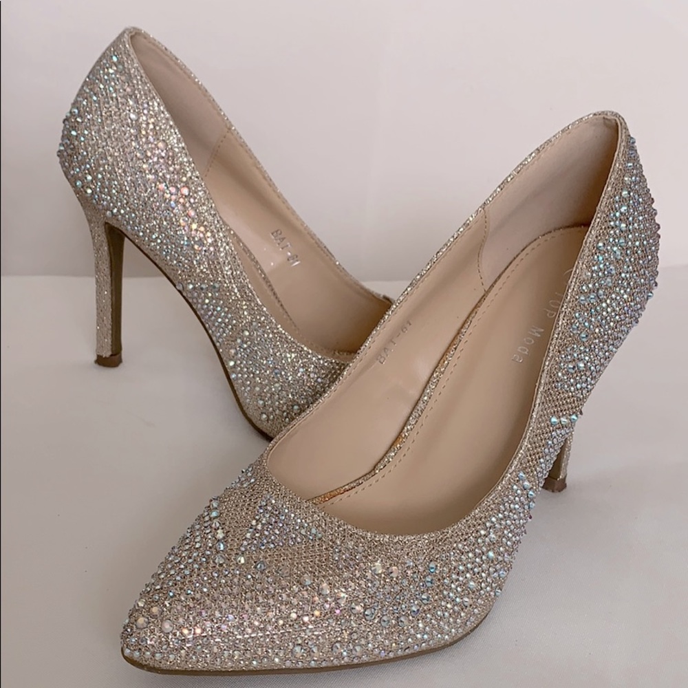 Champagne 4 inch Heels with Rhinestones